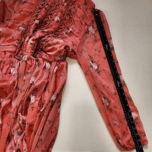 L'ATISTE By Amy Floral Chiffon Midi Dress Plus 1X Peach Pink Front Lacing Accent - Picture 7 of 9